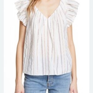 la vie rebecca taylor metallic stripe cotton peasant shirt size Small